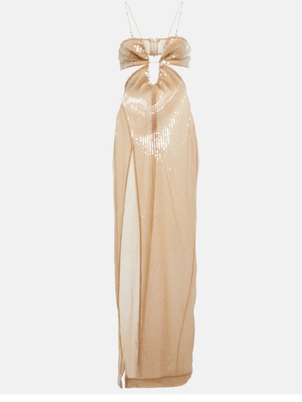 Nensi Dojaka Sequined Cutout Maxi Dress - Nude/Gold Runway 2022 Size Small - Picture 4 of 10
